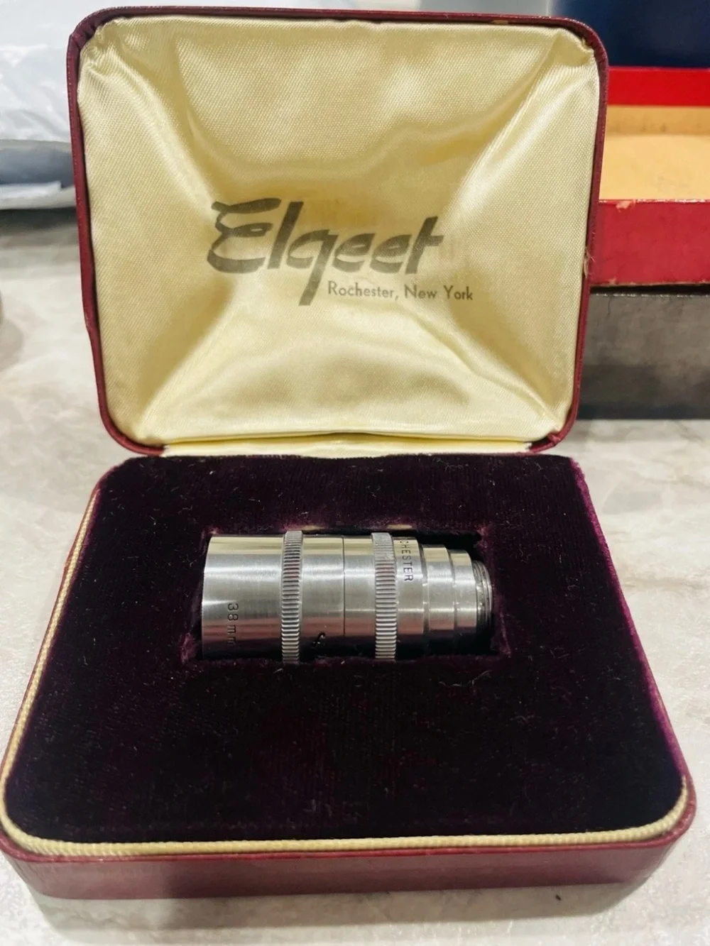 Vintage Elgeet Cinematar 38mm f/3.5 Narrow Angle Movie Lens w/ Case..RARE FIND